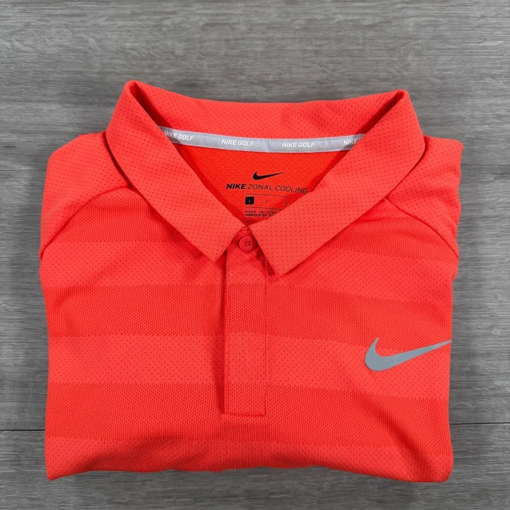 Nike Golf Zonal Cooling Polo Shirt Men L Orange Wicking Dri-Fit Performance